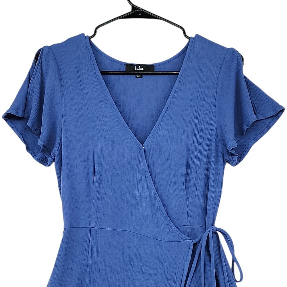 Lulus Maxi Wrap Dress M Blue Flutter Sleeve V-Neck Boho Wedding Guest Beachy - Picture 7 of 10